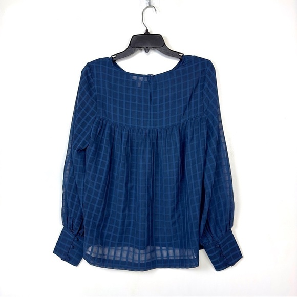Chelsea28 Sheer Crew Neck Cuffed Long Sleeves Blouse In Blue Size Medium - Picture 5 of 9